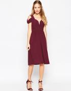 Asos Wedding Drape Cold Shoulder Midi Dress - Oxblood