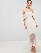 C By Cubic Lace Bandeau Fishtail Maxi Dress With Frill Overlay - Pink