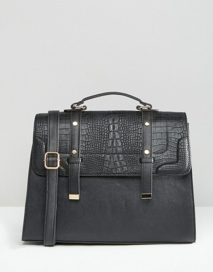 Asos Croc Tab Satchel Bag - Black