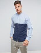 Tom Tailor Shirt With Color Block And Grandad Neck - Blue