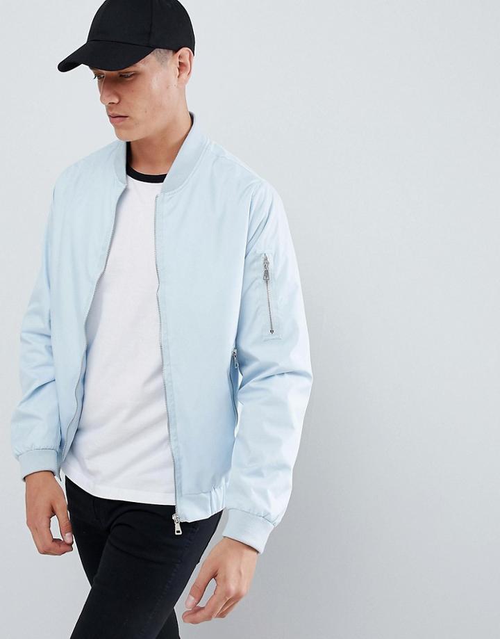 D-struct Nylon Zip Through Bomber Jacket - Blue