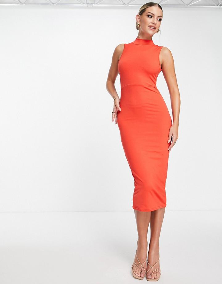 Public Desire Double Layer Slinky High Neck Midi Dress In Red