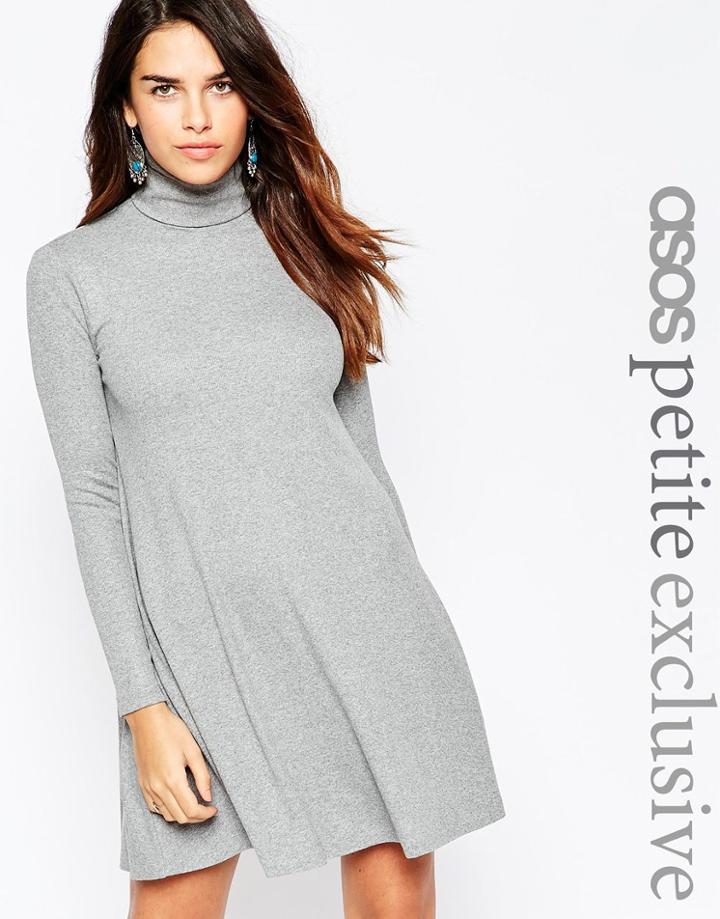 Asos Petite Swing Dress In Rib - Gray