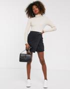 Asos Design Denim Wrap Skirt In Washed Black