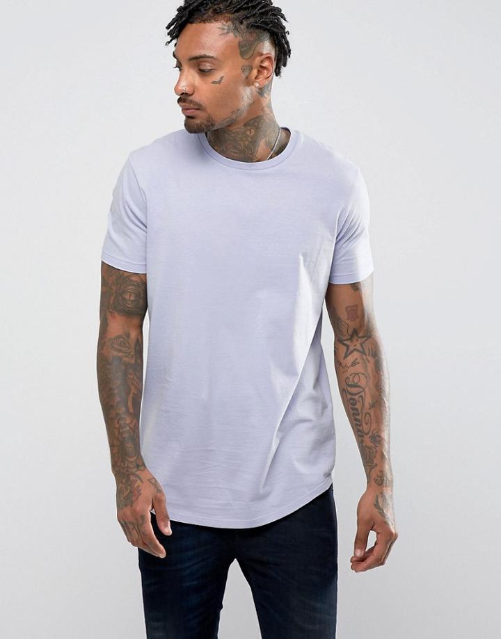 Asos Design Longline T-shirt With Curve Hem - Purple