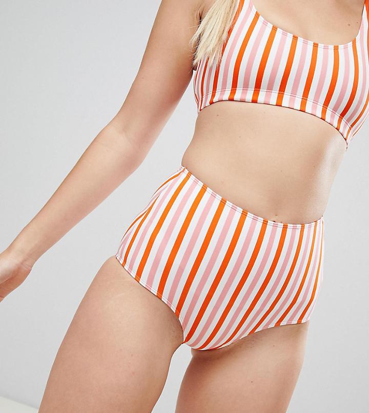 Monki Multi Stripe High Waist Bikini Bottom - Multi