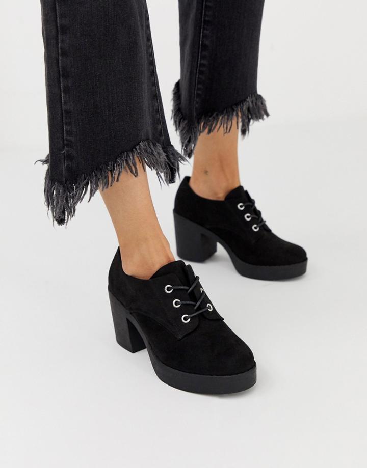 Asos Design Sheldon Chunky Lace Up Heels In Black