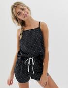 Asos Design Mix And Match Satin Spot Pyjama Square Neck Cami-black