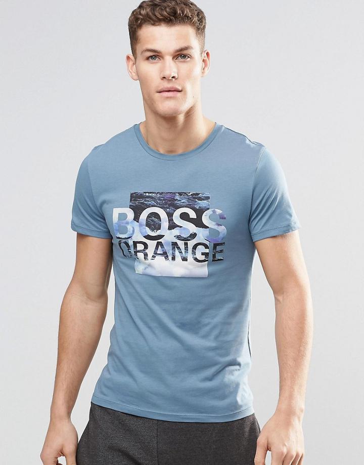 Boss Orange T-shirt With Logo Print In Blue - Blue