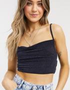 Rokoko Glitter Cowl Neck Coordinating Crop Top-navy