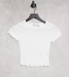 Asos Design Petite Crop Fitted T-shirt With Lettuce Edge In White