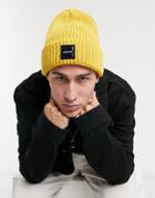 Bershka Thick Patch Beanie In Mustard-yellow