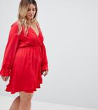 Boohoo Plus Ruffle Trim Wrap Dress - Red