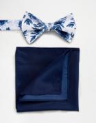 Asos Bow Tie And Pocket Square In Floral Design - White