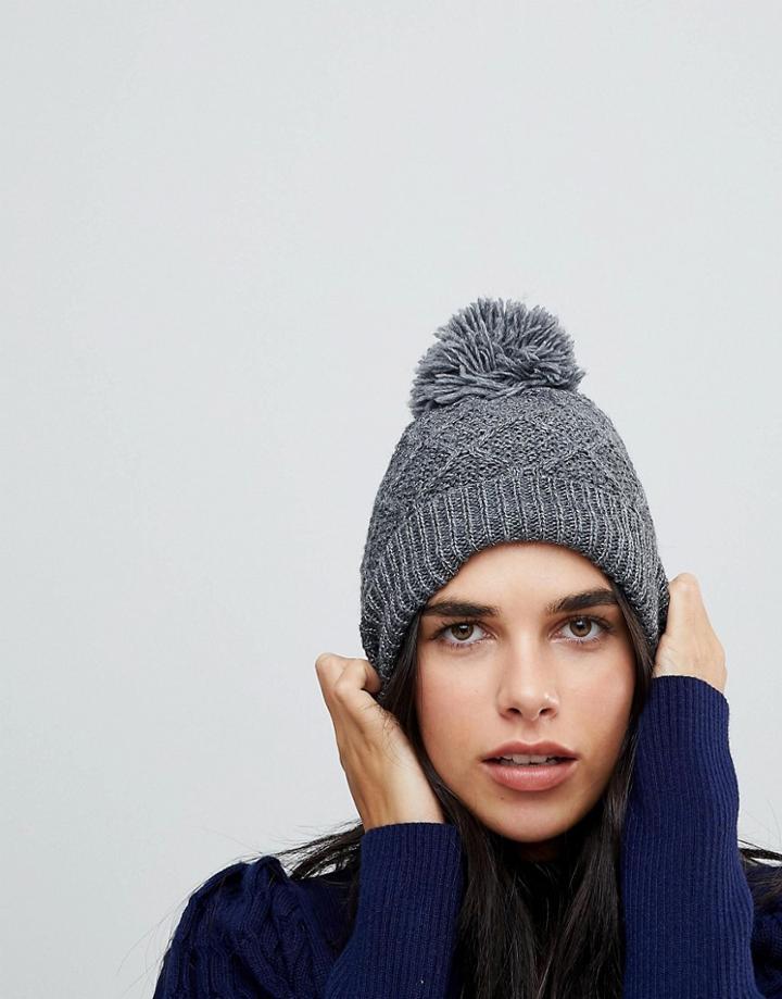 Vincent Pradier Diamond Knit Gray Hat With Faux Pom Pom - Gray