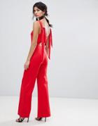 True Violet Tie Shoulder Jumpsuit - Red