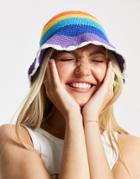 Asos Design Crochet Bucket In Rainbow Stripe-multi