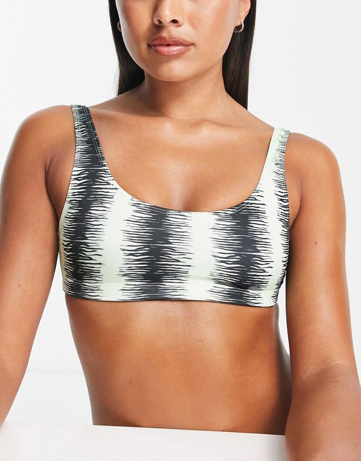 Monki Scoop Neck Crop Bikini Top In Mint Tiger Print-green