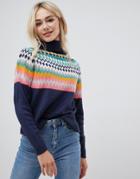 Qed London Fairisle Yoke Roll Neck Sweater-multi