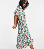 Topshop Petite Printed Floral Wrap Dress-multi