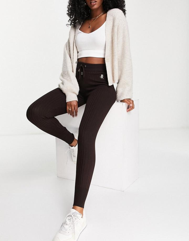 River Island Knitted Sweatpants With Embroidery In Brown - Part Of A Set