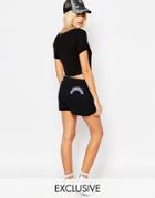 Kiss & Tell Rib Festival Shorts With Waist Tie And I'm Over It Rainbow Print - Black