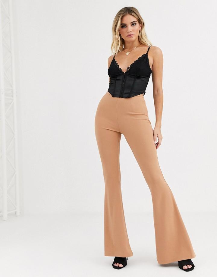 Naanaa Tailored Flare Pants In Camel-brown