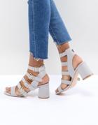 Faith Exclusive Buckle Block Heeled Sandals - Gray