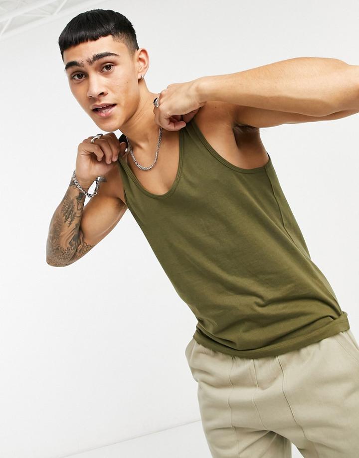 Asos Design Organic Tank In Khaki-green