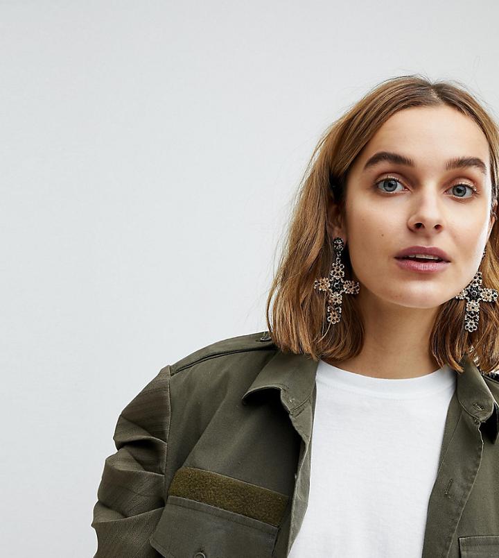 Reclaimed Vintage Inspired Cross Detail Earrings (+) - Gold