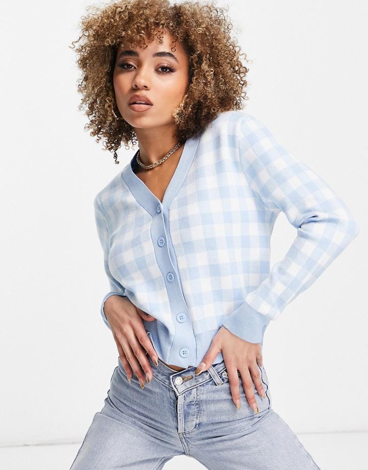 Qed London Cardigan In Blue Gingham Print-multi