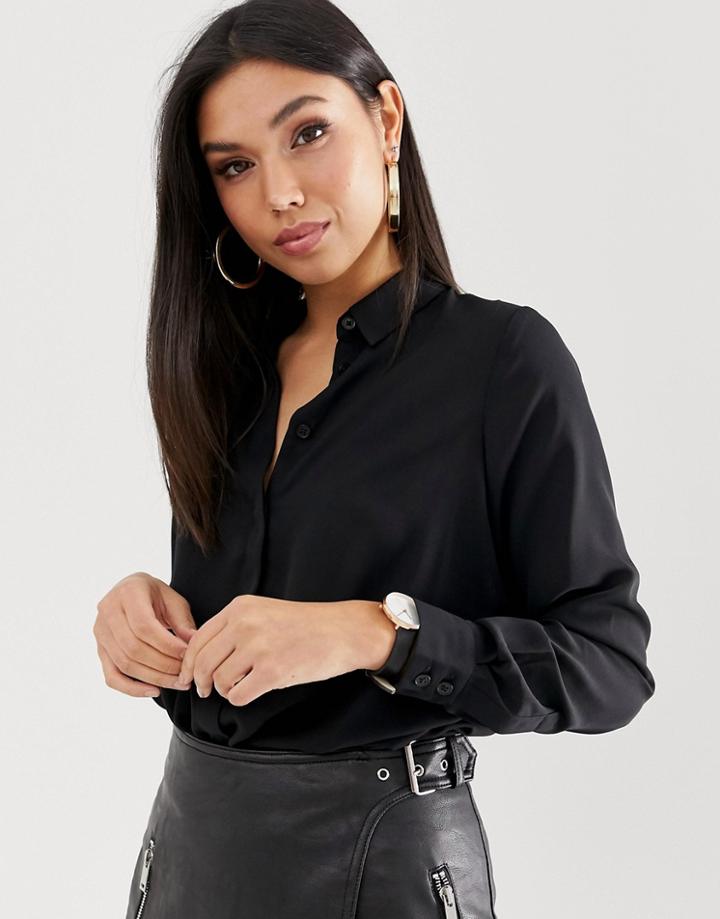 Asos Design Soft Long Sleeve Shirt-black