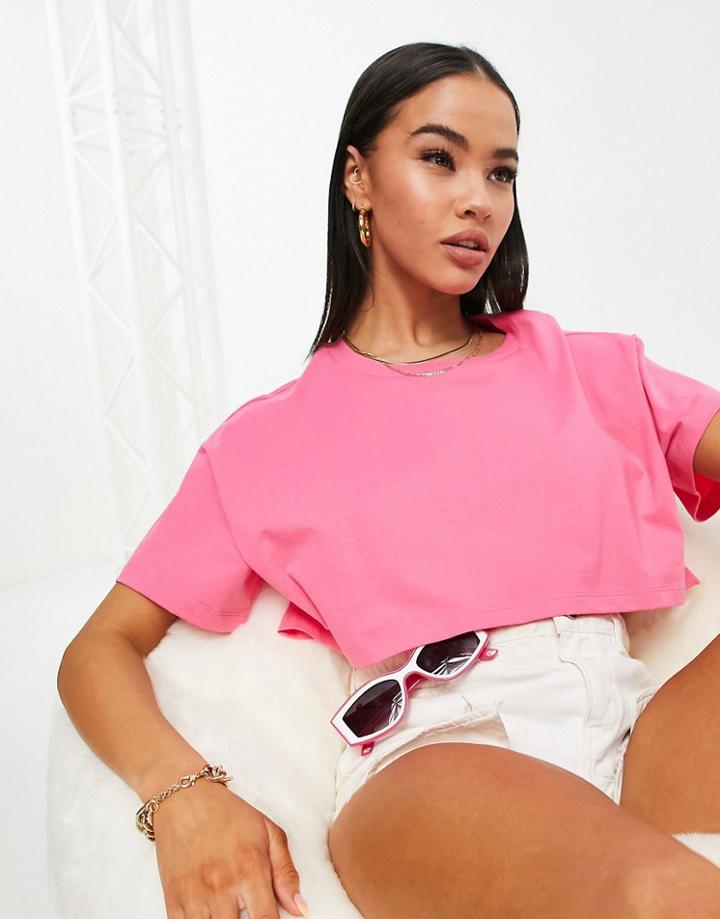 Asos Design Super Crop T-shirt In Hot Pink
