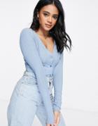 Na-kd Recycled Ribbed Cardigan In Dusty Blue-blues