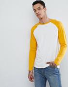 Asos Design Long Sleeve Contrast Raglan - White