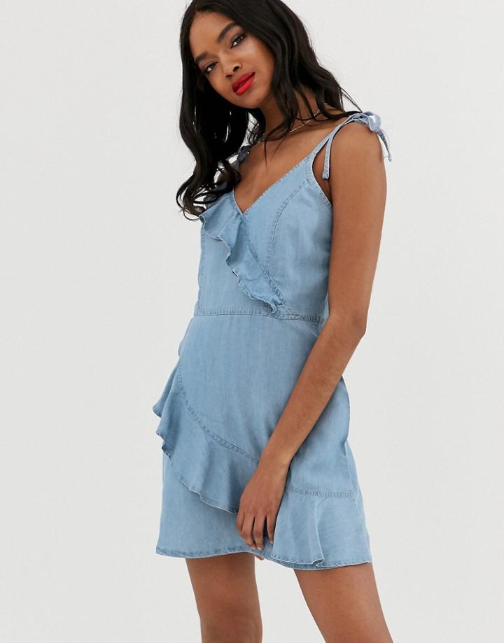 Brave Soul Frill Front Skater Dress - Blue