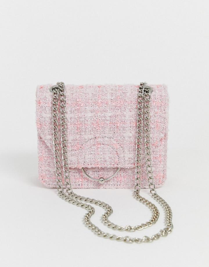 Asos Design Ring And Ball Cross Body Bag With Chain Strap In Boucle - Multi