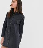 Asos Design Tall Denim Fitted Western Shirt Dress In Washed Black - Black