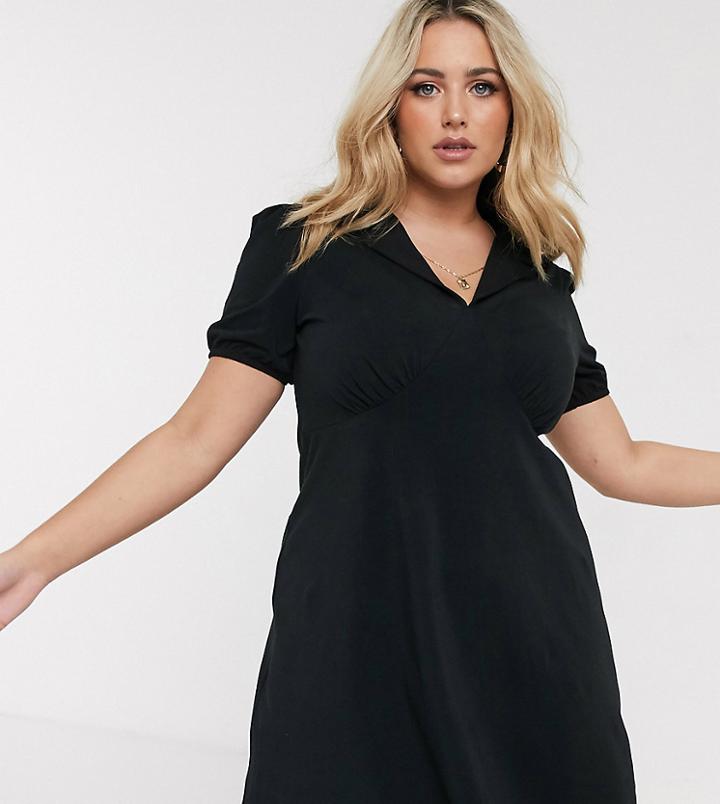 Asos Design Curve Mini Tea Dress With Collar In Black