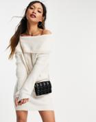 Mango Bardot Knitted Dress In Cream-white
