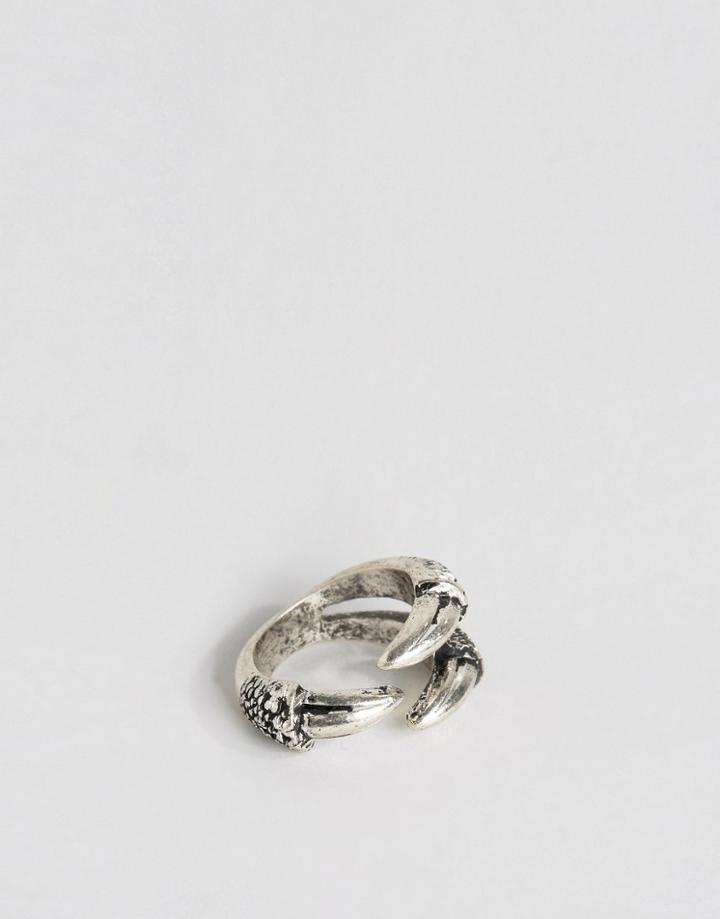 Asos Claw Ring In Burnished Silver - Silver