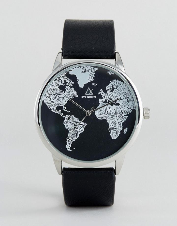 Asos Monochrome Watch With Map Print Design - Black