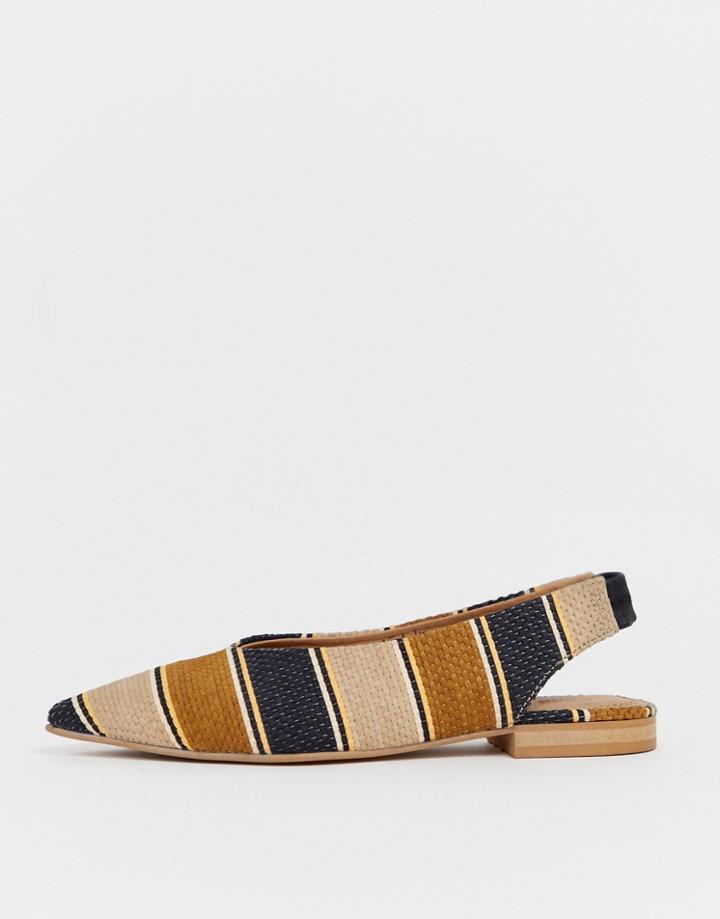 Asos Design Leanne High Vamp Slingback Ballet Flats In Stripe - Multi