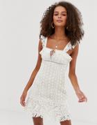 Free People Cross My Heart Lace Mini Dress-white