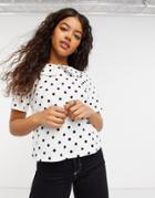 Asos Design T-shirt With Collar Detail In Spot-white
