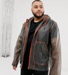 Asos Design Plus Transparent Windbreaker With Contrast Neon Taping - Gray