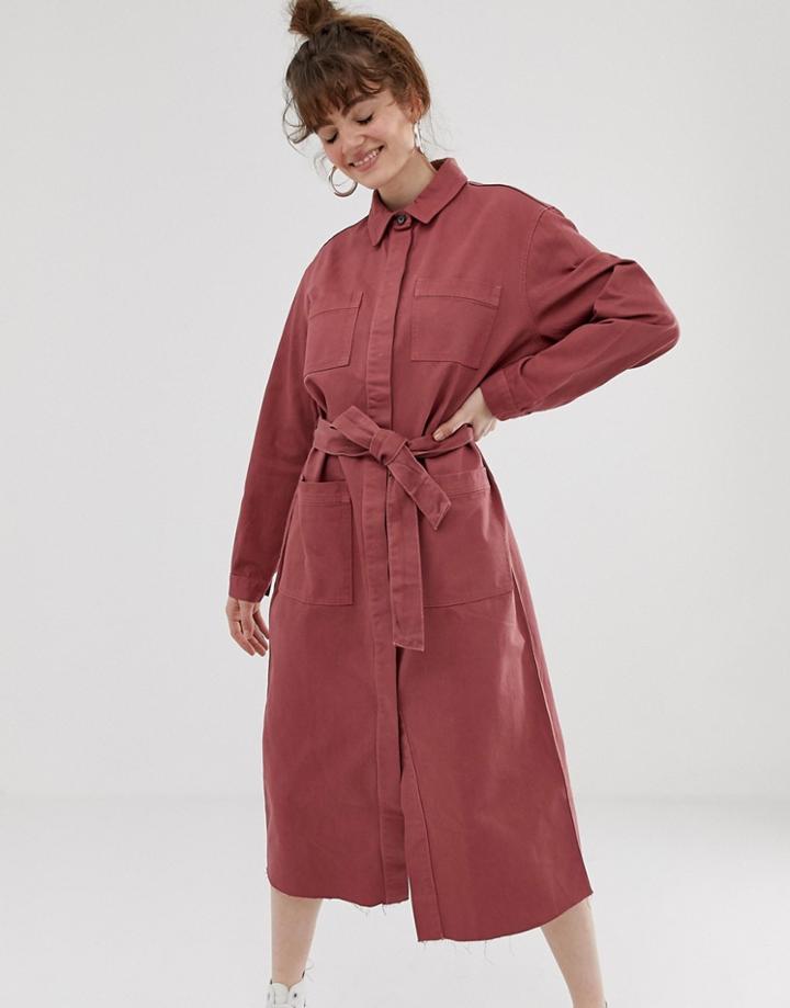 Pull & Bear Maxi Shirt Dress In Pink - Pink