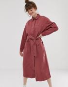 Pull & Bear Maxi Shirt Dress In Pink - Pink