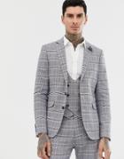 Gianni Feraud Skinny Fit Linen Blend Check Suit Jacket-navy