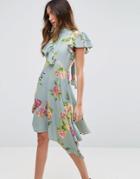 Asos Asymmetric Tea Dress In Floral Print - Multi